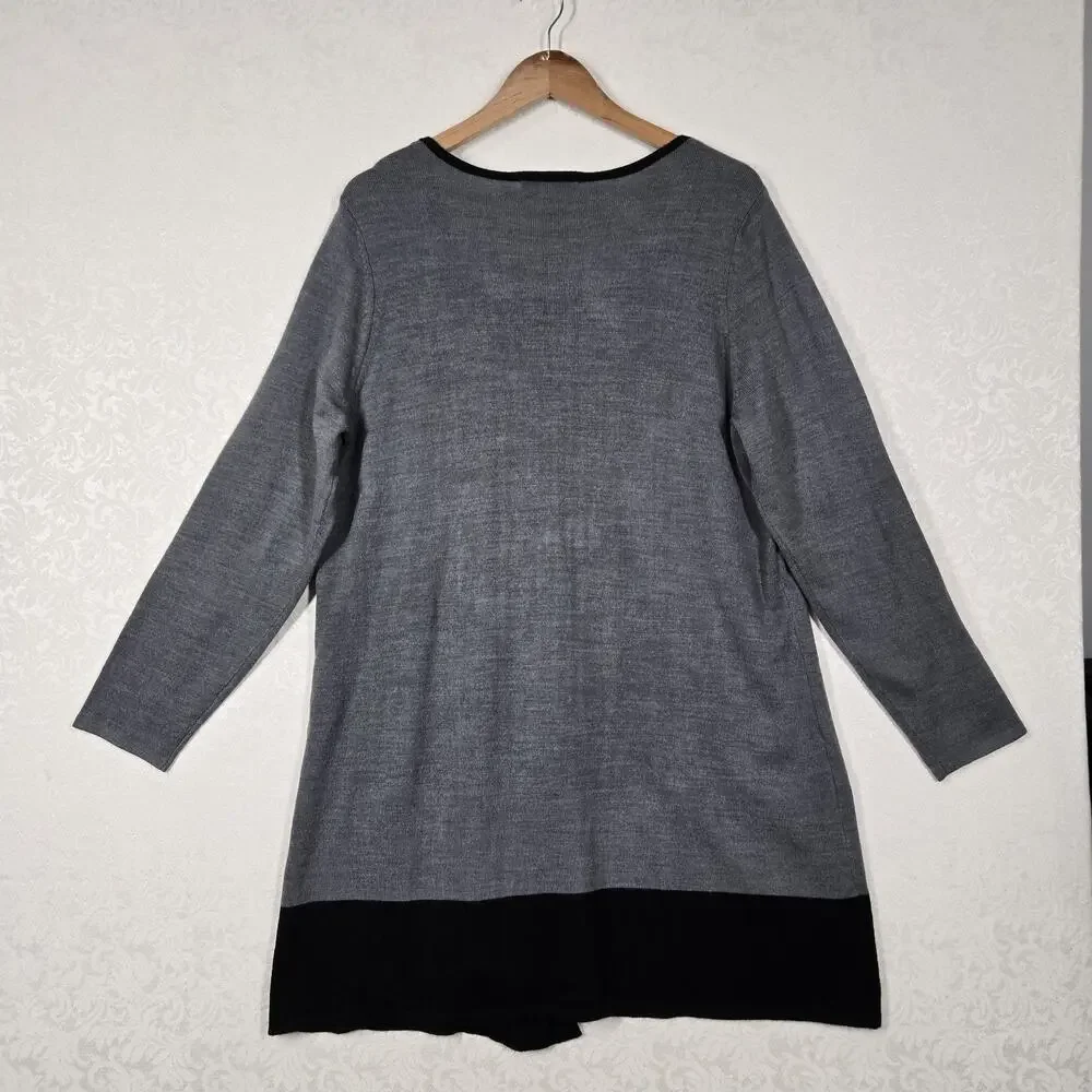Marisa Christina Longline Cardigan Sweater sz 1X Gray Black Attached Tank Career